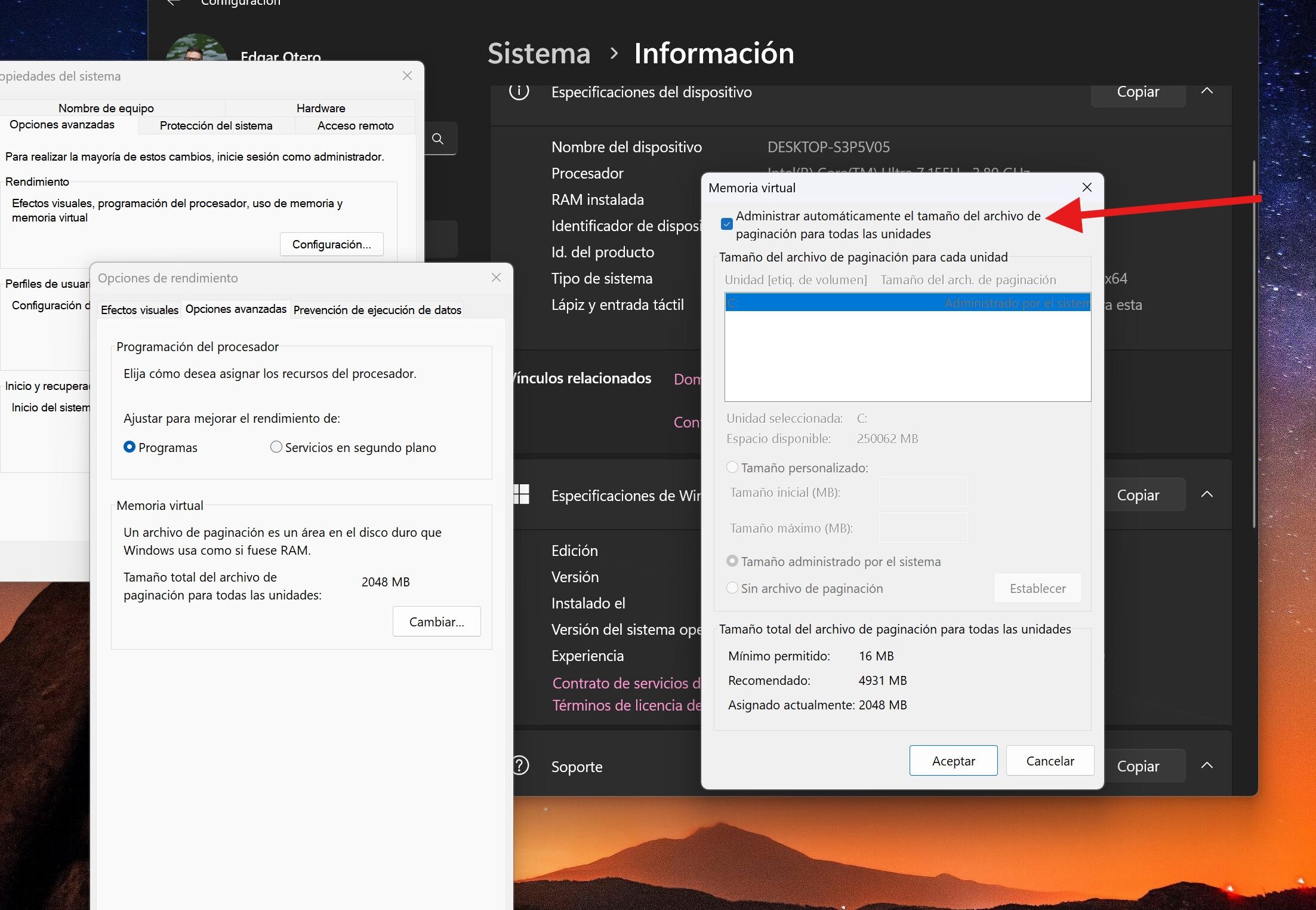 ajusta el archivo de paginacion para rendimiento en windows 11